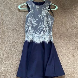 Navy and lace cocktail dress